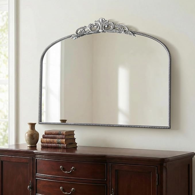 Micasso Vintage Baroque Silver Mirror: 29" x 36" French Vintage Mirror - Traditional Ornate Decorative Arched Mirrors for Wall/Bathroom/Entryway/Fireplace/Hallway - Home Decor for Living Room