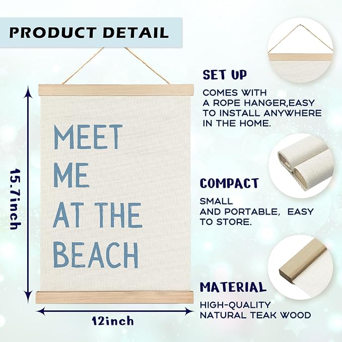 RYYCDOI Seashell Cowgirl Beach Room Decor Set of 2, Meet Me At The Beach Wall Decor, Blue Beach Decor for Teen Girls Room, 12x16 Inches