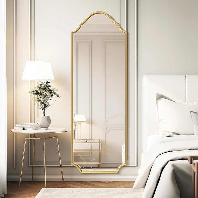WallBeyond Arched Full Length Mirror Wall Mounted, 65"x22" Gold Metal Frame Full Body Mirror for Bedroom, Living Room, Hanging or Leaning Against Wall Full Size