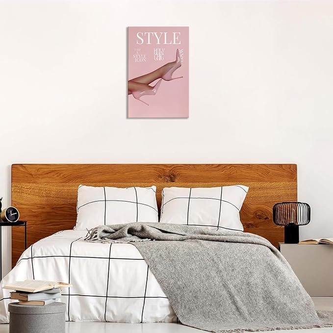 Trendy Pink Heels Poster High Heel News Headline Canvas Wall Art I Am A Style Icon Magazine Cover Aesthetic Prints Painting For Living Room Bedroom Apartment Wall Decor 8x12in Wrapped Canvas