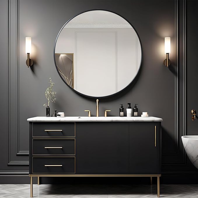 Growsun 39 inch Black Round Mirror, Large Wall Mounted Circle Mirror Metal Frame for Bathroom, Entry, Dining Room, & Living Room