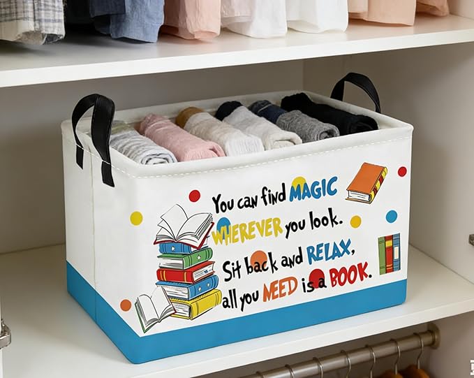 Essme Rectangular Kids Baskets,Book Storage Box,Cute Basket for Kids with Handles for Room Decor, Book Bins,Shelf Basket.(Book)