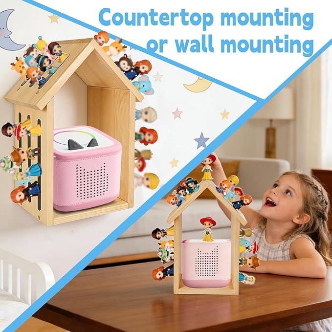 for Tonies Shelf Magnetic Wall-Mount/Desktop House-Shaped Floating Storage Shelf, Wooden Display Organizer for Tonies Storage, Figure Organizer Rack for 12-40 Figurines Collection