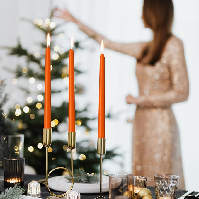 LYOBATH 30 Pack Orange Taper Candles - Taper Candles 10 Inch Dripless, Smokeless & Unscented - 8 Hours Long Burning - Ideal for Weddings, Dinner Parties, and Home Decor