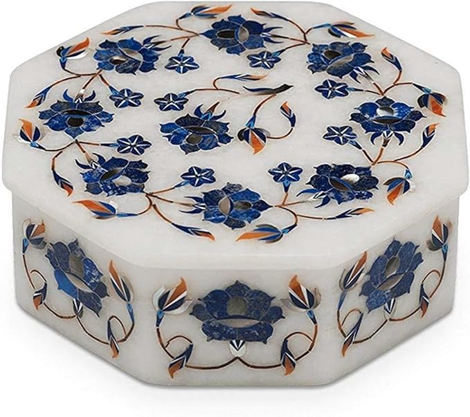 Handmade Trinket Box I White Marble Jewelry Box I Palour Decor Makeup Box I Octagon Jewelry Organizer I Marble Rubber Band Box I 8 x 8 Inches Decorative Box I Marble Multi-use Box