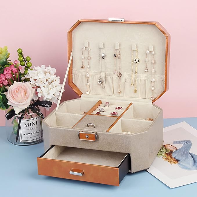 Makeup Organizers Double-Layer Jewelry Box High Capacity Jewelry Storage Box Large Space Jewelry Gift Box Jewelry Case