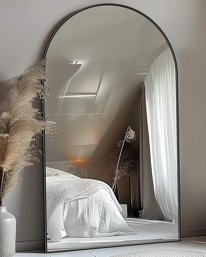 Antok 72" x44” Arched Full Length Floor Mirror, Black Aluminum Frame, Free Standing/Wall Mount/Leaning for Bedroom, Living Room, Dressing Room