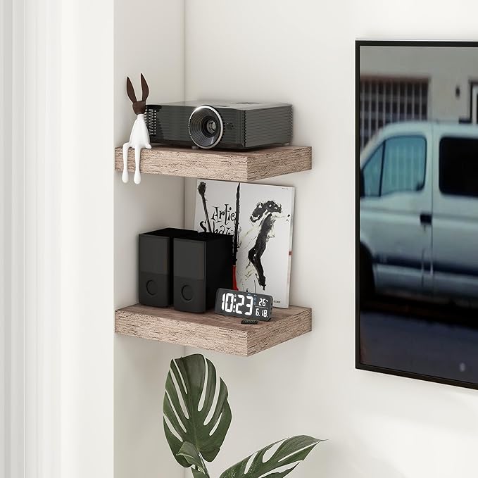 FLYJOE Deep Floating Shelves | 16 Inch Grey Floating Shelves Set of 2 | 12 Inch Deep Rustic Grey Wall Shelves | Deep Shelves for Living Room Bathroom Kitchen Bedroom