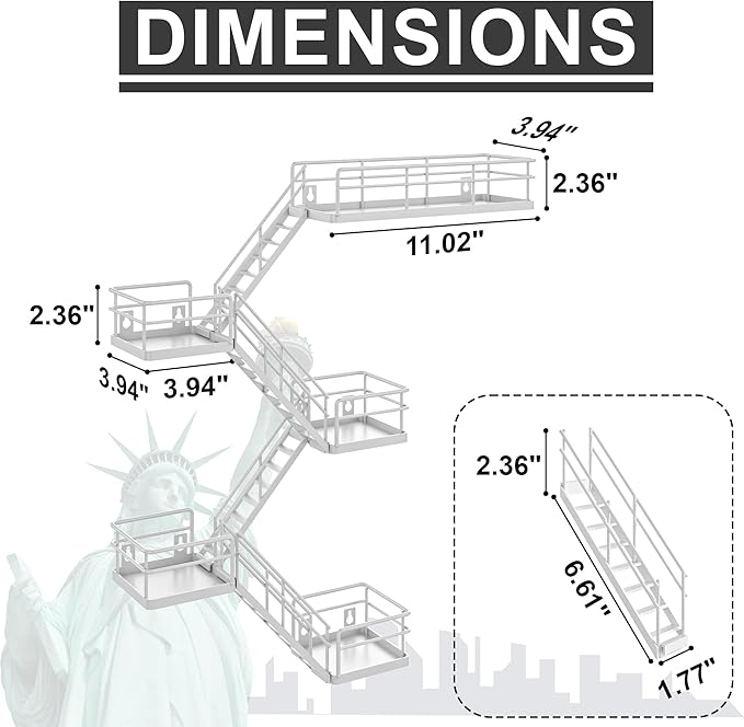 Fire Escape Shelf - 5 Tier Metal White Fire Escape Wall Shelves with Baskets, New York Action Figurine Display Shelf, Unique Rustic Floating Decorative Wall Shelves for Any Room