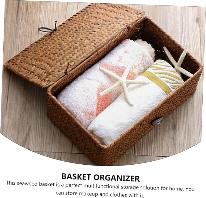 Luxshiny Handmade Seaweed Storage Box Woven Basket Makeup Organizers Storage Natural Decor