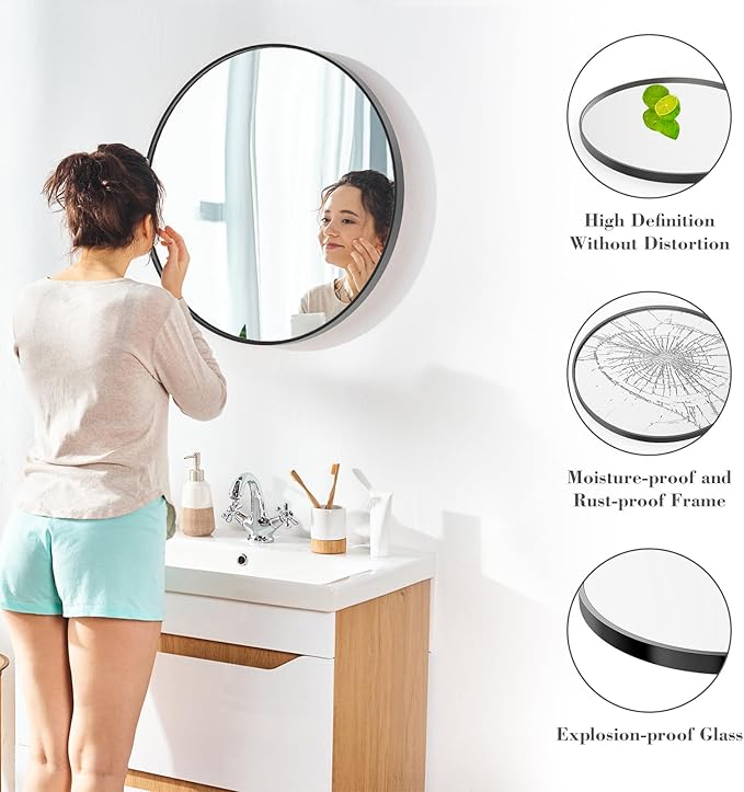 NEWBULIG Black Round Wall Mirror 30 Inch, Bathroom Mirrors for Over Sink, Wall Decor for Bathroom, Entryway, Bedroom, Vanity