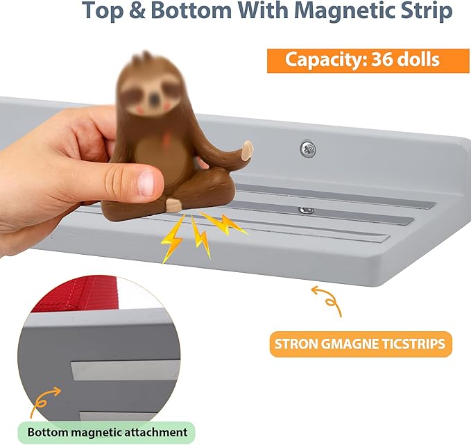 PHOENANCEE for Tonies Shelf Magnetic,for Toniebox Figures Storage Display Shelf (30-36 Character),Wall Floating Shelves Wooden,Compatible Charging Station for Children Kid's Room,Oak,Gray White
