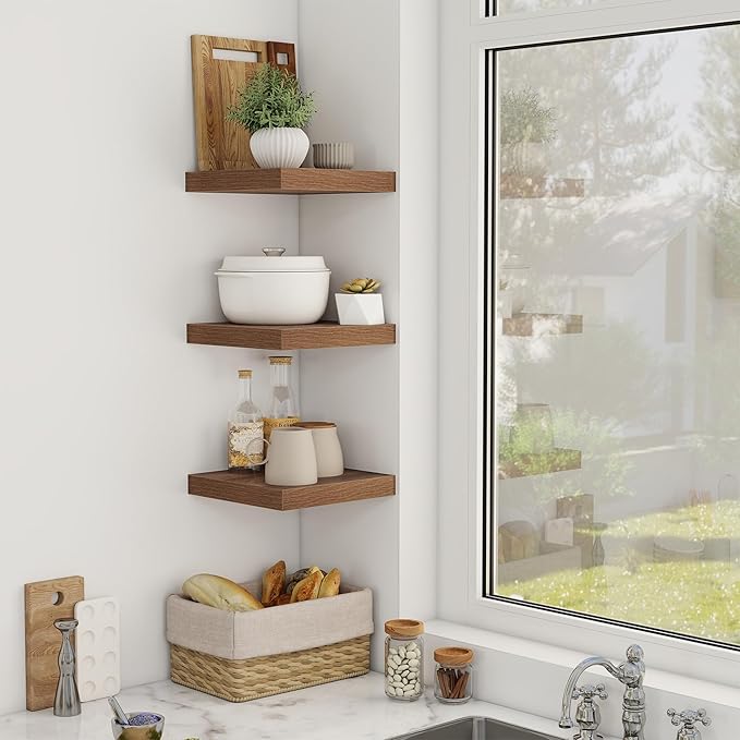 Acovy 12 Inch Floating Shelves, 12" Deep Floating Shelf Wall Mounted, 12" Wall Shelves, Rustic Deep Bookshelf, Extra Deeper Display Shelves & Storage Shelves for Bedroom, Living Room, Set of 3