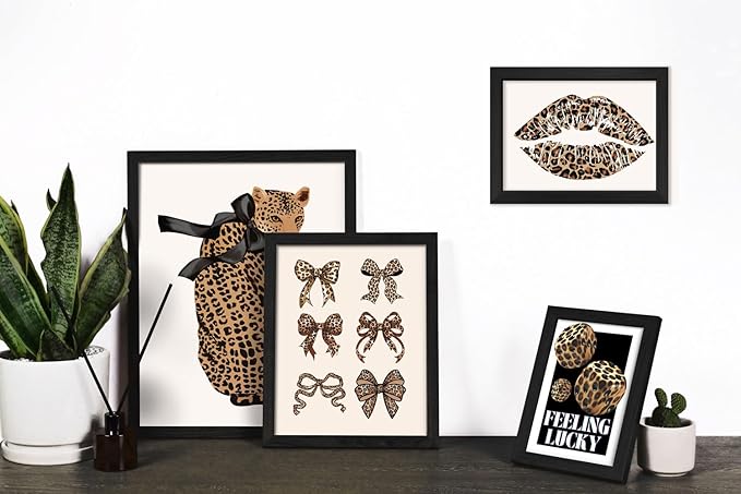 ANERZA 16 PCS Framed Leopard Wall Art Decor, Cheetah Wall Prints for Bedroom, Preppy Gallery Wall Frame Set, Trendy Posters for Living Room Aesthetic, Funky Collage Kit, Dorm Artwork