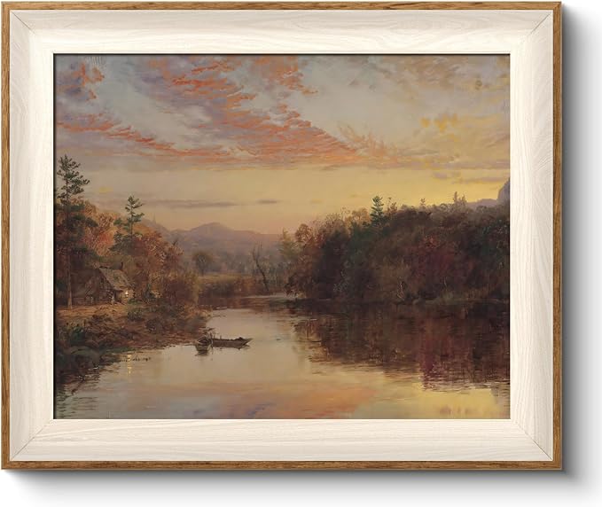 VIYYIEA Framed Wall Art for Living Room, Lake Canvas Prints, Vintage Home Decor, Fall Landscape Painting Picture, Bathroom Wall Decor Gifts for Friends or Family -【Dusk】-(12L x 10W)