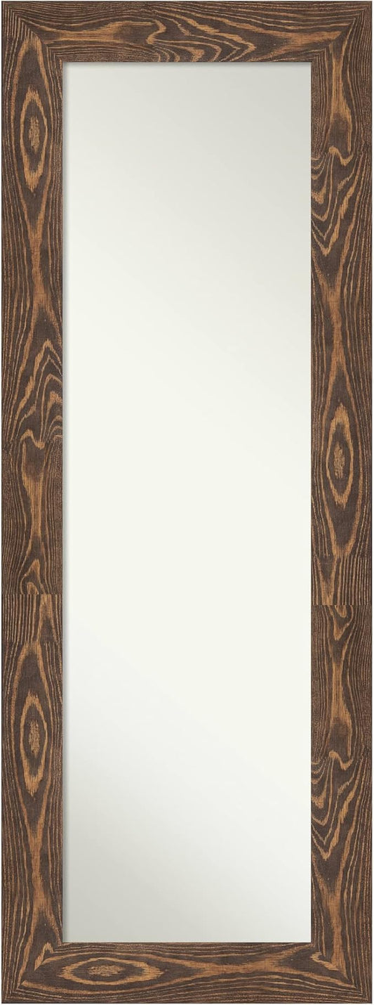 Amanti Art Brown Full Length Mirror for Door, 54x20 Bridge Brown Tall Wall Mirror Full Length, Mounted to Door or Closet Wall with no Visible Brackets, Country Rustic Wood Frame, Bedroom Decor