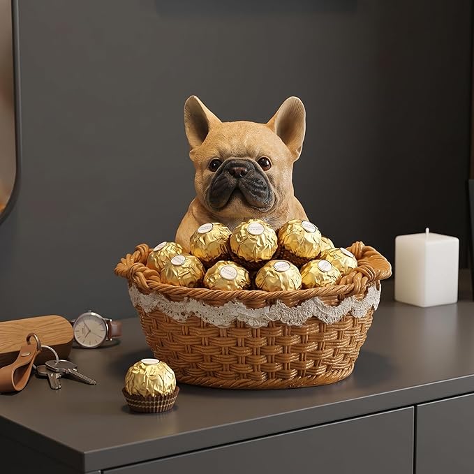 Dog Resin Storage Basket, Desktop Organizer for Remote & Keys, Cute Home Decor Tray, Ideal present for Pet Lovers.(French Bulldog Fawn)