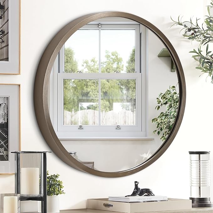 JJUUYOU Circular Wall Mirror Decorative Round Mirror for Bathroom Round Mirror Small Coffee Decor Circle for Wall Metal Framed Make up Mirror for Farmhouse Living Room Bedroom Dorm 16Inch