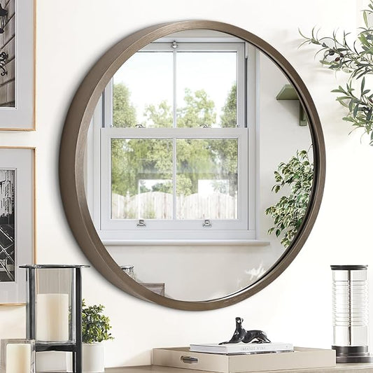 JJUUYOU Circular Wall Mirror Decorative Round Mirror for Bathroom Round Mirror Small Coffee Decor Circle for Wall Metal Framed Make up Mirror for Farmhouse Living Room Bedroom Dorm 16Inch