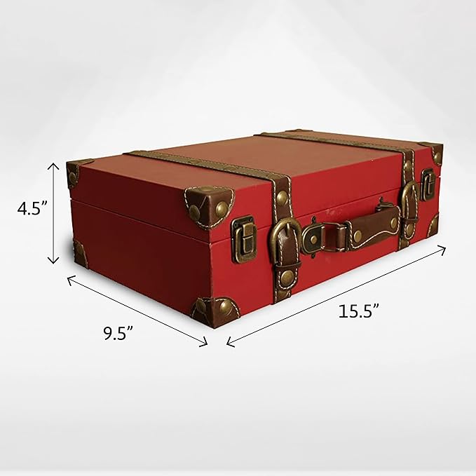 wald imports - Paperboard Suitcase -Decorative Storage Boxes - Suitcase for Decoration, Storage, and More (Faux Leather Red)