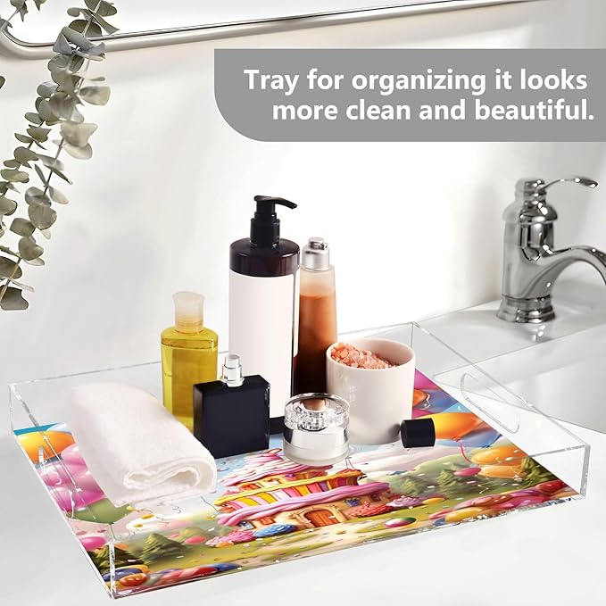 Happy Birthday Clear Acrylic Serving Tray Decorative Acrylic Trays for Breakfast, Bathroom Desk Organizer Storage Tray (15.7"x11.8") ﻿