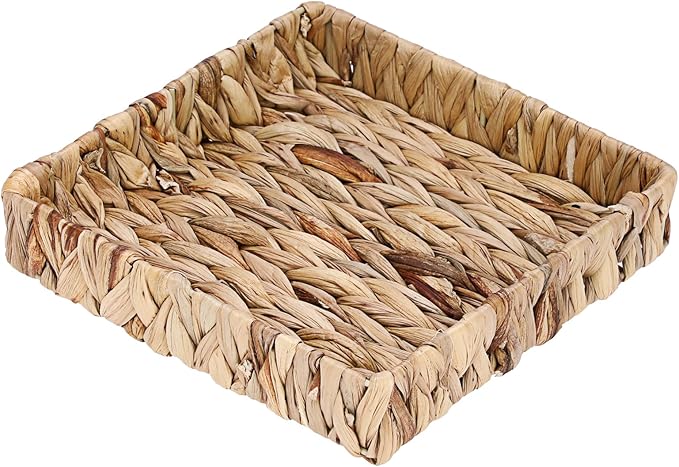 Natural Water Hyacinth Tray Handwoven Wicker Basket Tray for Decoration Square Serving Tray for Coffee Table Living Room Kitchen, 8.5" x 8.5" x 1.6"
