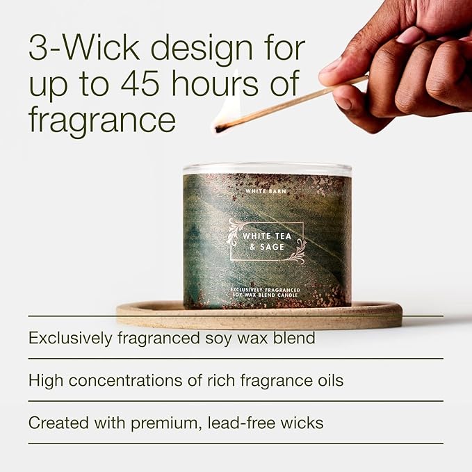 Bath & Body Works White Tea & Sage 3-Wick Candle - Scented Candle for At-Home Use - Long-Lasting, Room-Filling Fragrance - High Fragrance Oil Concentration - Soy Wax Blend - 2-Pack
