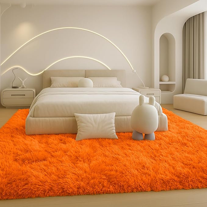 8x10 Area Rugs Living Room, Large Plush Fluffy Bedroom Carpet, Non-Slip Upgraded Indoor Thick Soft Rug, Modern Plush Carpet Suitable for Kids Home Decor Aesthetics Dorm, Orange.