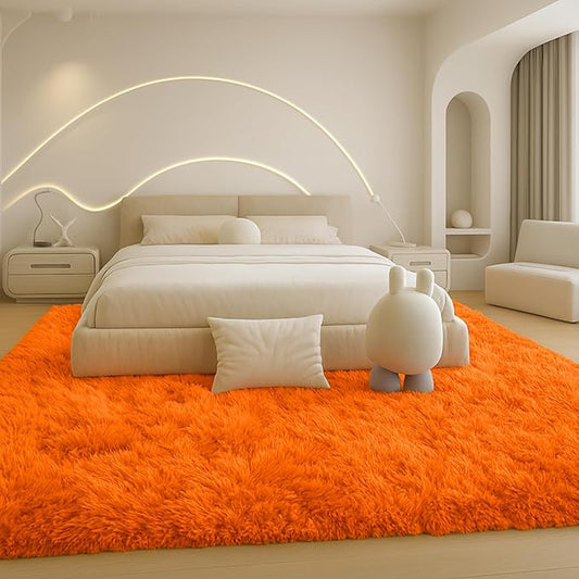 8x10 Area Rugs Living Room, Large Plush Fluffy Bedroom Carpet, Non-Slip Upgraded Indoor Thick Soft Rug, Modern Plush Carpet Suitable for Kids Home Decor Aesthetics Dorm, Orange.