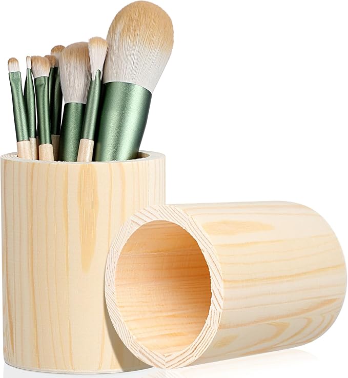 COHEALI 2 Pack Unfinished Wooden Round Pencil Holders Solid Color Diy Pen Organizer Containers for Office Desk Makeup Brush Storage 3.93X3.14 Inch Home Classroom Use