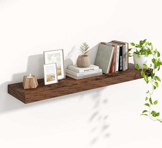 Heimlove Floating Shelves for Wall 48 Inch Long,Extra Large and Thick Wood Shelves Mounted Storage Hanging Shelf Invisible Bracket for Bedroom,Living Room,Kitchen,Office,Rustic Brown