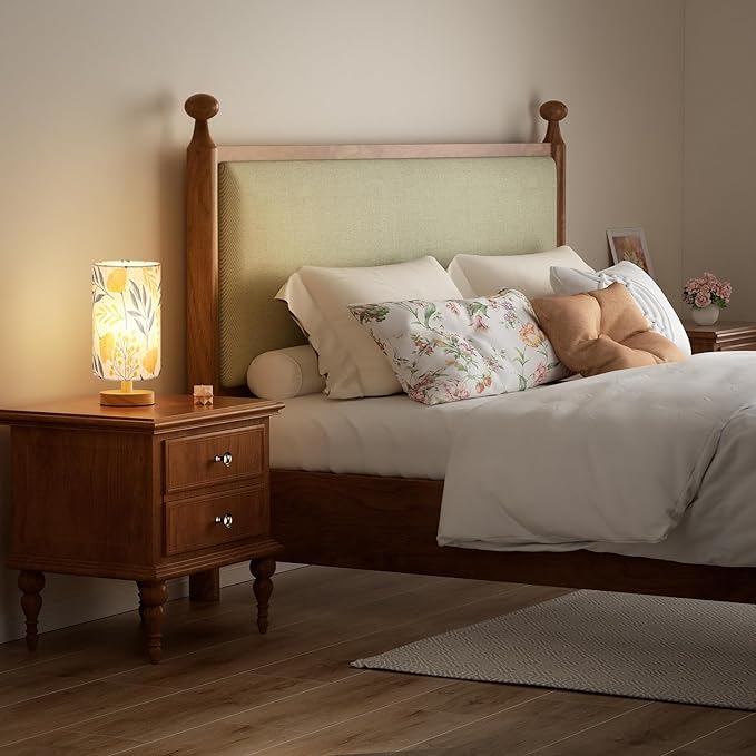 Fenmzee Ginkgo Table Lamp for Bedroom - Inline Control, Small Bedside Lamp with 3000K A15 LED Blub, Easy Assembly (Ginkgo Cream Shade, 9" Inline Control)
