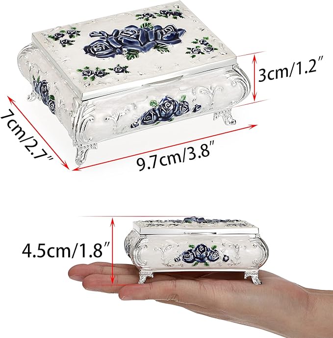 Hipiwe Vintage Metal Jewelry Box Small Treasure Chest Case Trinket Organizer Earrings Necklace Bracelet Storage Box Ring Box Holder Keepsake Box for Women