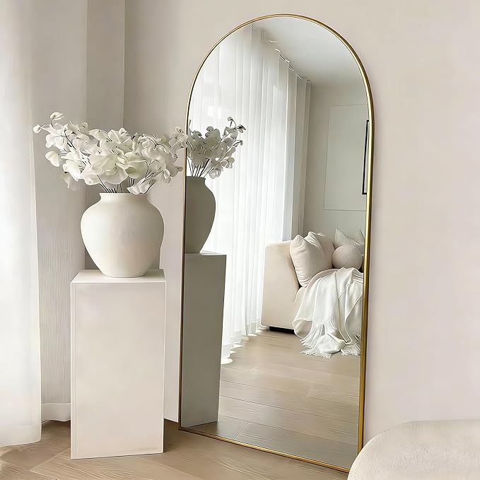 SUNQUEEN 76"x34" Floor Mirror Full Length, Arched Full Length Mirror with Stand, Full Body Mirrors for Bedroom Living Room or Cloakroom Gold