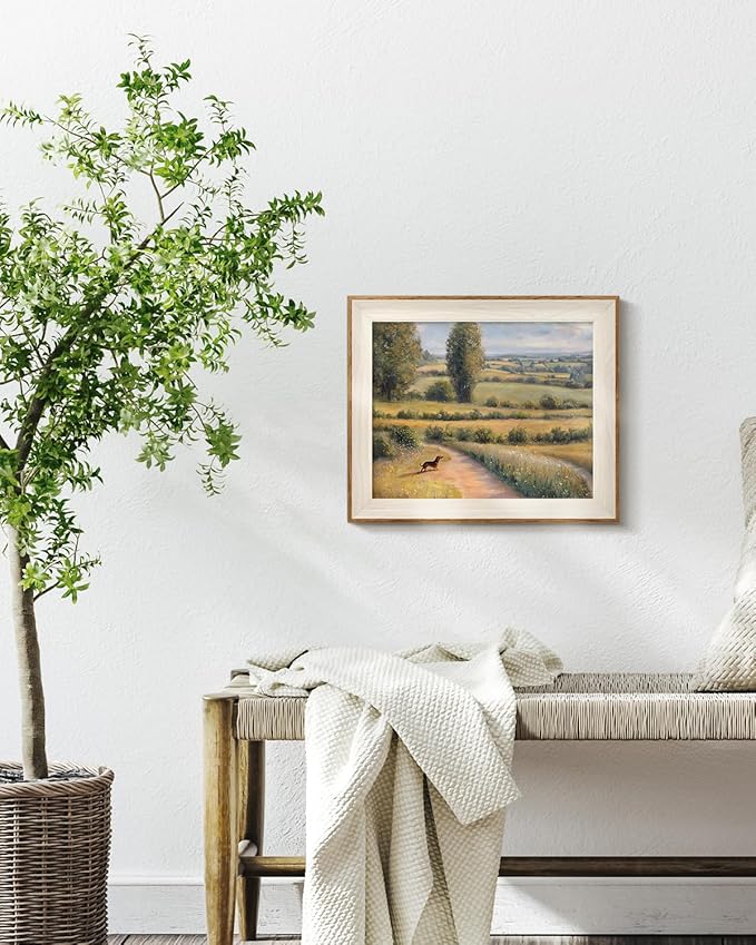 VIYYIEA Framed Wall Art for Living Room, Dachshund Canvas Prints, Vintage Home Decor, Landscape Painting Picture, Bathroom Wall Decor Gifts for Friends or Family -【Graceful Life】-(12L x 10W)