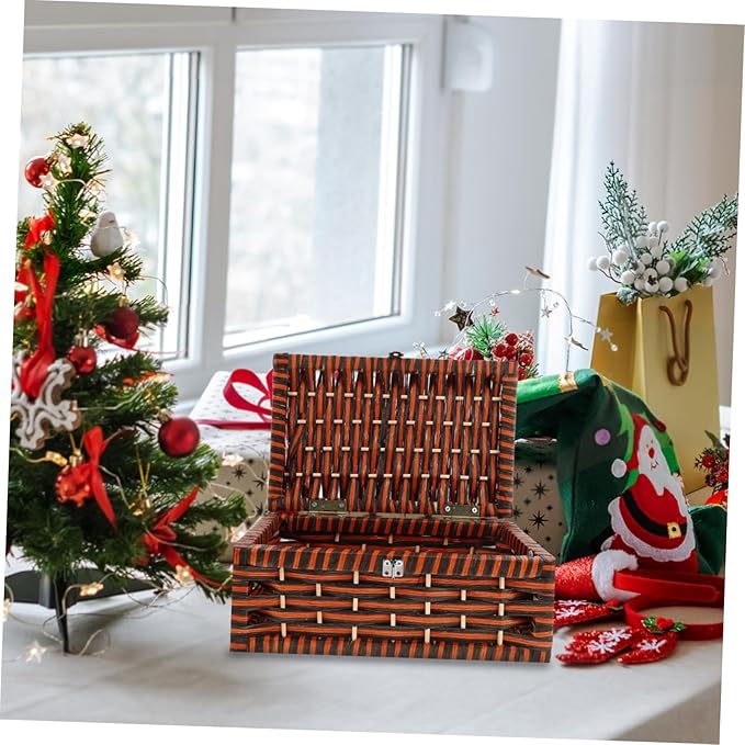 PRETYZOOM Woven Storage Bin Lid Pretty Box for Makeup Rustic Decorative Organizer Random Style