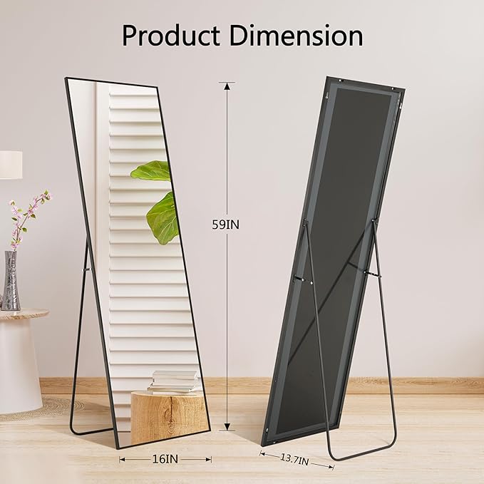 Simple Deluxe Full Length Mirror, 59"x16" Large Floor Mirrors, for Wall Door Bedroom Bathroom Living Room (Black)
