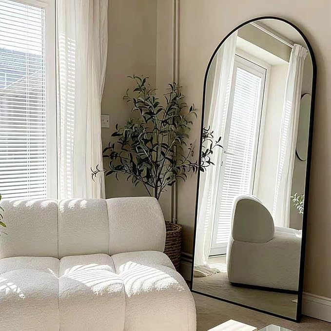 SUNQUEEN 59"x16" Floor Mirror Full Length, Arched Full Length Mirror with Stand, Full Body Mirrors for Bedroom Living Room or Cloakroom Black