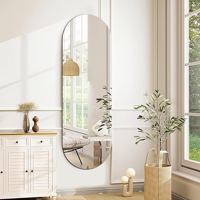 Niccy 65"×22" Frameless Oval Full Length Mirrors, Long Wall-Mounted Mirror for Living Room, 3mm Ultra-Clear Large Body Mirror, Explosion-Proof Hanging Wall-Mirror for Bathroom Bedroom Entryway