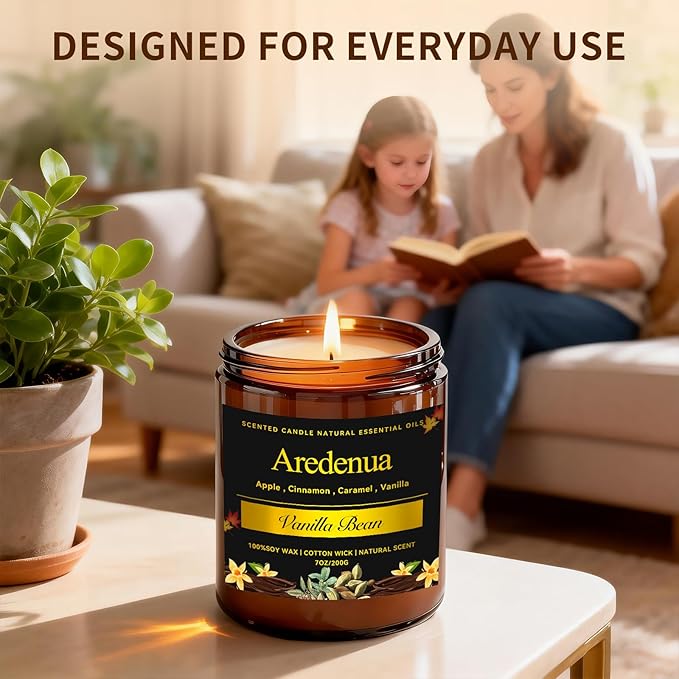 Vanilla Bean Odor Eliminating Candles | Scented Soy Candle for Home, Air Freshening & Cozy Scent, Relaxing Home Candle Gift for Women & Men