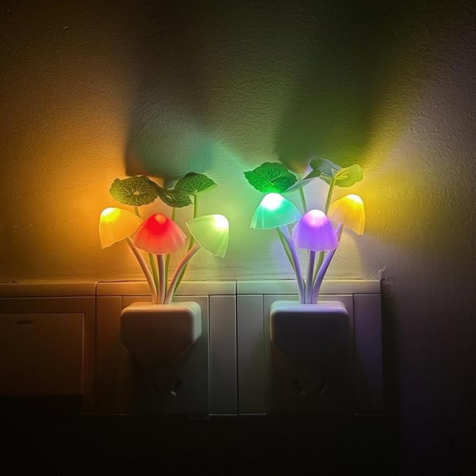 2Pack Mushroom Night Light, Plug-in Sensor LED Night Light Color Changing Nursery Light for Kids, Cute Wall Based Lamp Decor for Bedroom, Nursery, Lounge, Hallway and Stairs