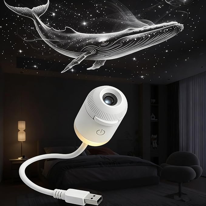 Galaxy Night Light Projector,2-In-1 Galaxy Projector with 6 Sliding Projection Films,360° Adjustable USB Starry Sky Night Light Projector with Adjustable Brightness for Car and Bedroom Decoration
