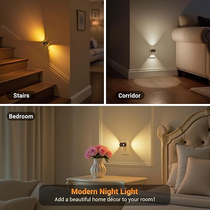 JandCase Night Lights Plug into Wall,2 Pack Mini Lens Night Light with 3CCT Color Temperature,180° Rotatable Night-Lights,Dimmable Nightlight Plug in with Light Sensor for Bathroom Hallway Room Decor