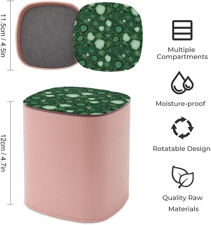 4 Layer Rotatable Travel Jewelry Case with Lid Emerald Green Marbled Teal Marble Jewelry Organizer Storage Box Earring Holder