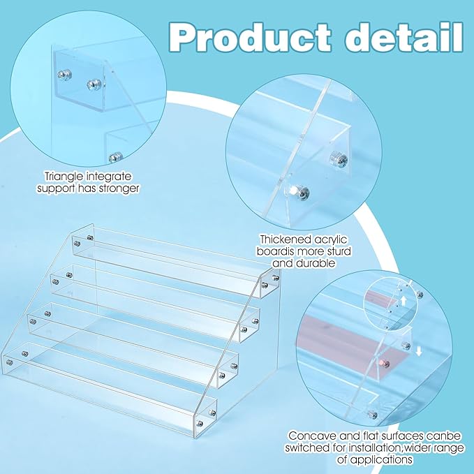 2 Pcs 12" Acrylic Riser Display Stands 4 Tier Clear Display Shelf Decorative, Skincare Organizers for Countertop, Tabletop, Collectibles, Nail Polish Perfume Organizer