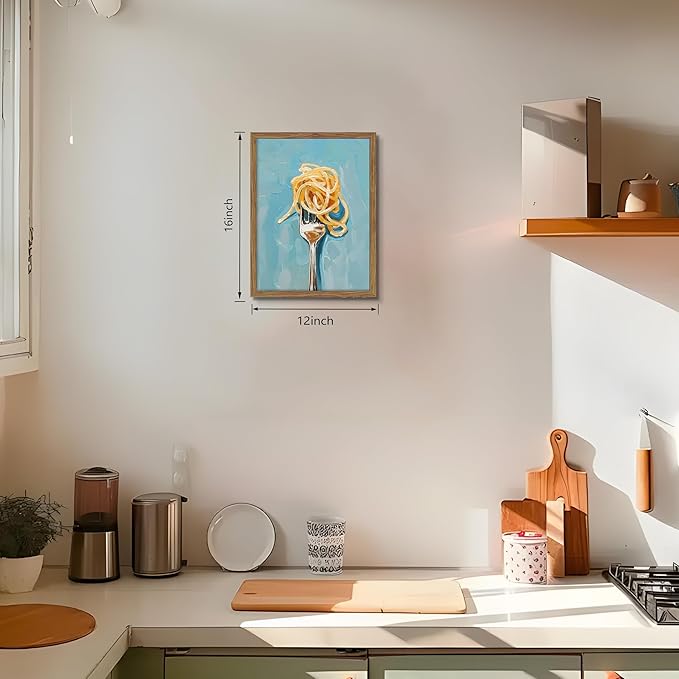 Framed Kitchen Wall Art, Vintage Spaghetti Canvas Wall Decor, Rustic Farmhouse Still Life Oil Painting, Trendy Funny Kitchen Food Artwork Prints Pictures for Dining Room Decorations 12x16 Inch