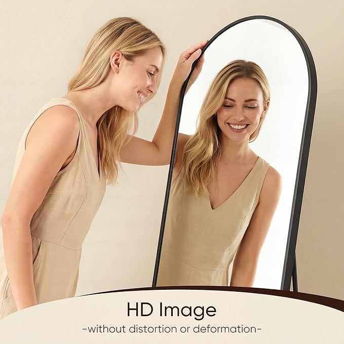 Antok 71" x32” Arched Full Length Floor Mirror, Black Aluminum Frame, Free Standing/Wall Mount/Leaning for Bedroom, Living Room, Dressing Room