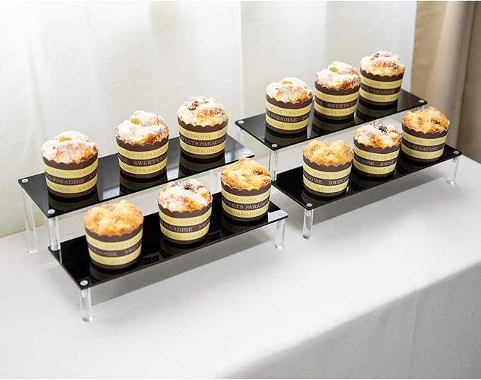 BYCY 2 Pack 2-Tier Black Acrylic Display Stand Display Shelf for Dessert Jewels Figurines, Cupcake Stand - 2 Pack ( 12" * 6.9" * 4.25" )