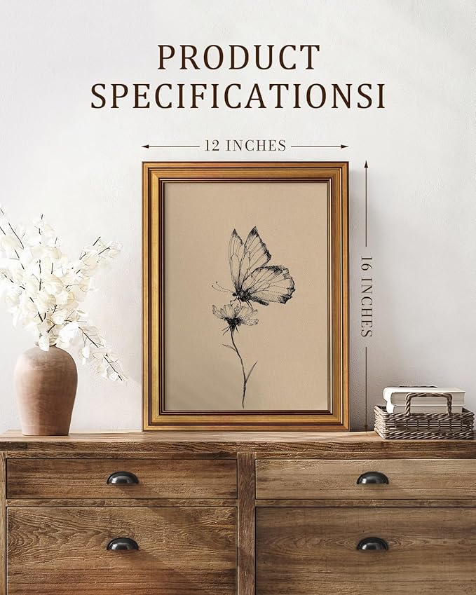 Bzstyleart Vintage Wall Art Decor for Living Room, Framed Wall Art Decor, Animals Painting Picture, Home Decor Aesthetic Gifts for Friends Family - Butterfly Habitat Flower Canvas Prints, 16L x 12W