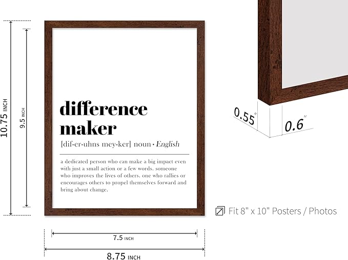Poster Master Typography Poster - Dictionary Print - Definition of Difference Maker, Book Page - Gift for Teacher, Mentor, Friend - Wall Decor for Home, Classroom, Office, 8x10 Brown Framed